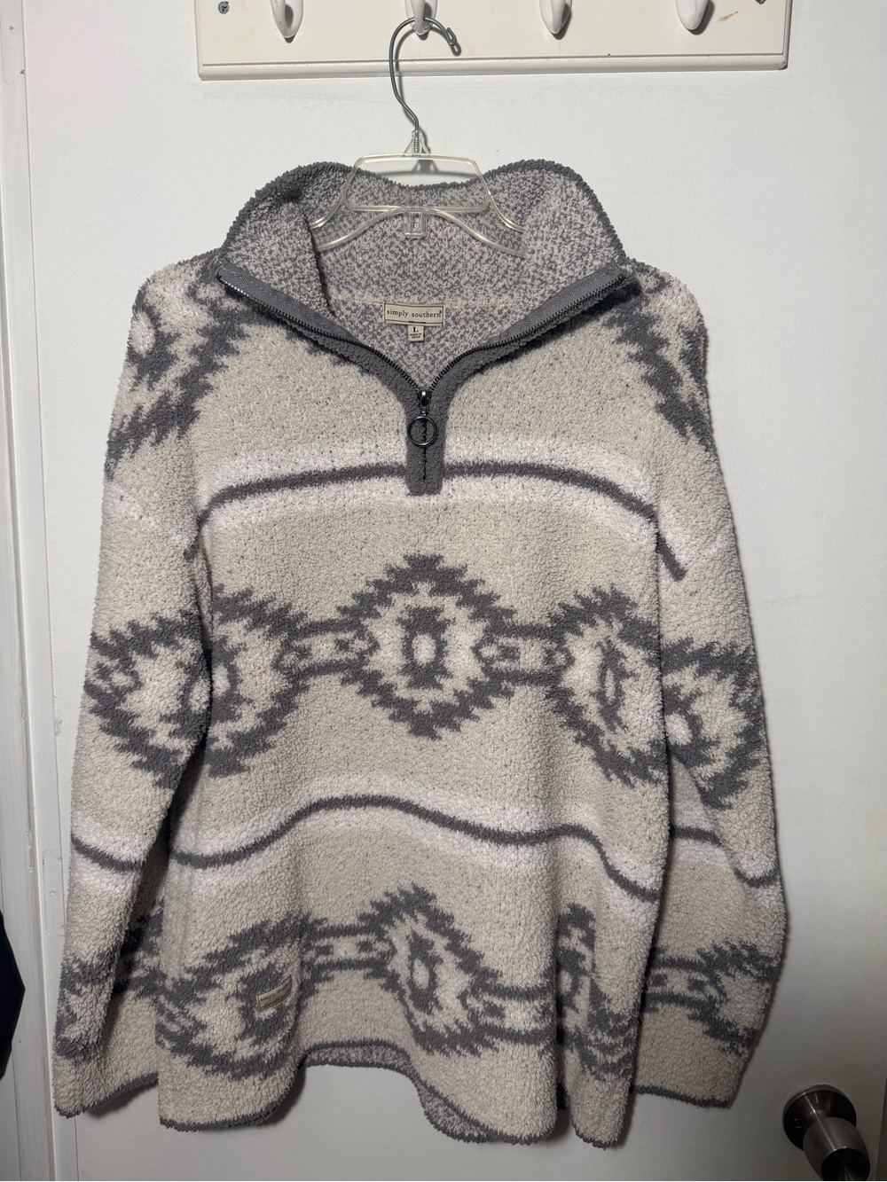 Simply Southern Cream and Gray Sherpa Quarter-Zip Pullover